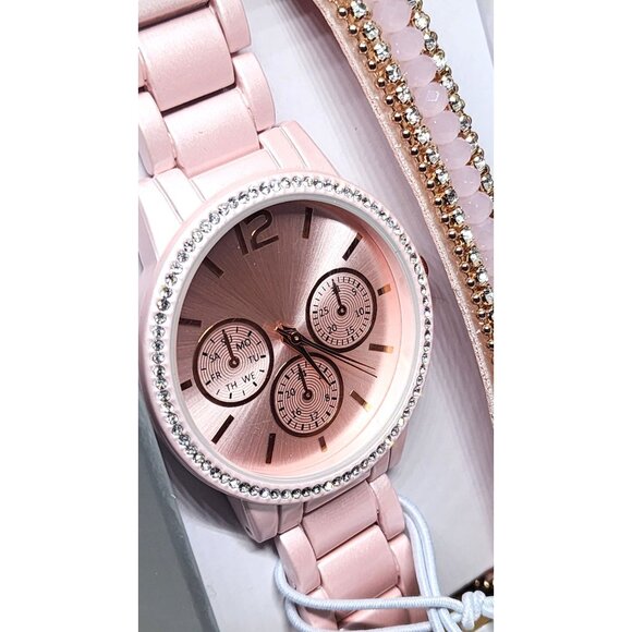 Time And Tru Rose Gold Watch & Bracelet Set With Crystal Accents main image 7